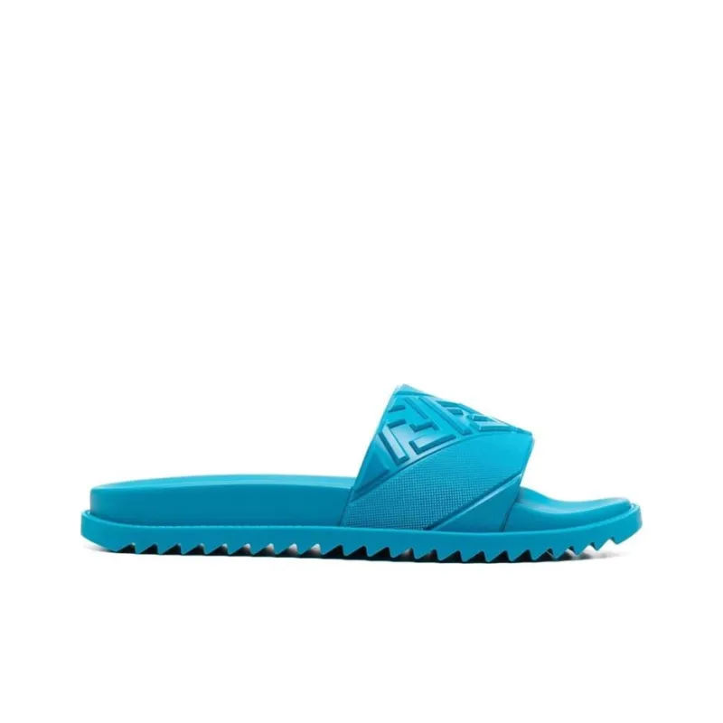FENDI Rubber Slides 'Embossed Diagonal FF Motif   Turquoise'-1