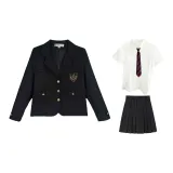 Takahashi Business Suits+Waist-Cut White Short-Sleeved+Black Short Skirts+Red Pattern Ties