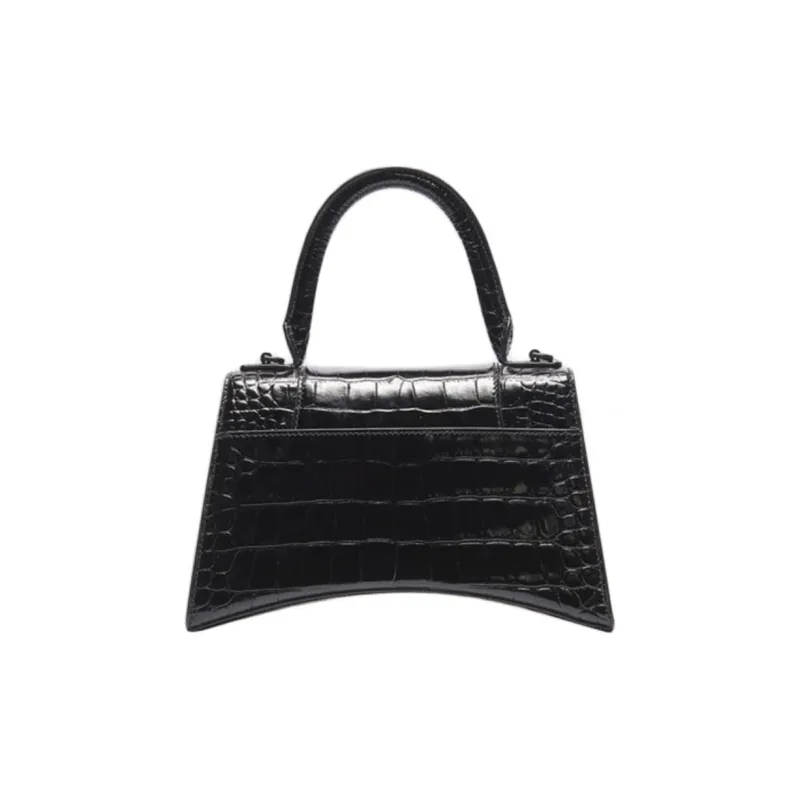 Balenciaga Hourglass Top Handle Crocodile Embossed Xs Black-1