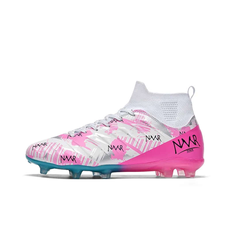 NMR FG Rubber Long Studs TF Rubber Broken Studs Water-Resistant Slip-Resistant Soccer Shoes Unisex White Blue Pink-0