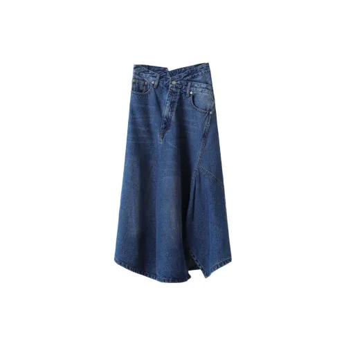 YUMOMO STAR Denim Long Skirts Women's Denim Blue