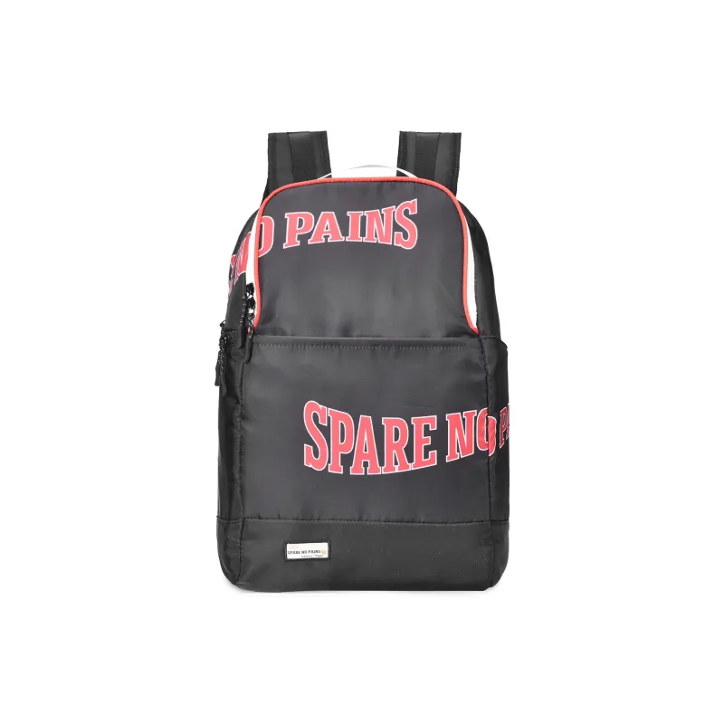 Spare No Pains. Polyester Basketball Backpack Regular Unisex Black Red-0