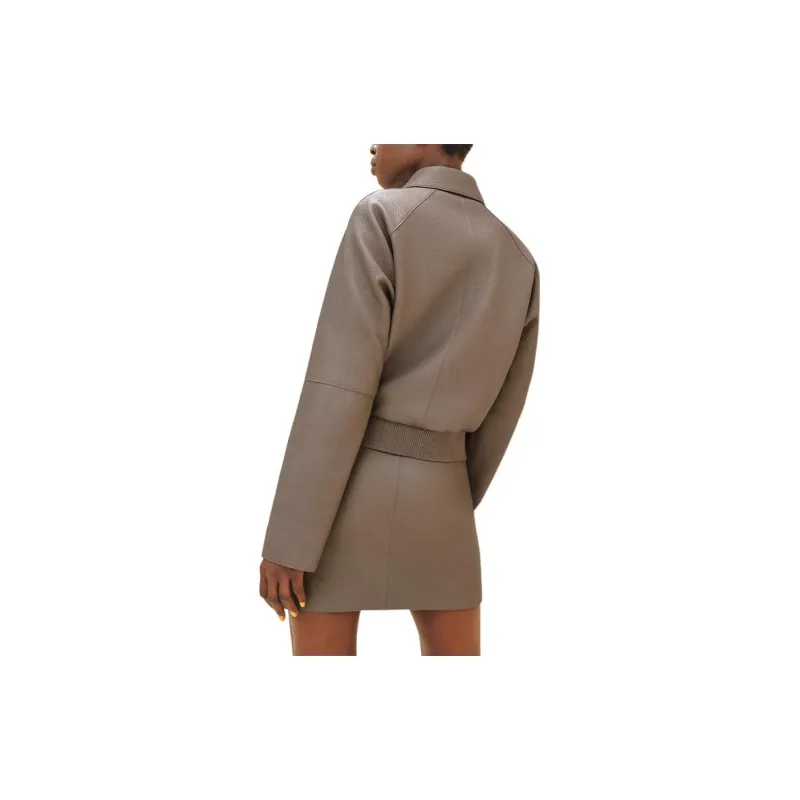 HERMES Leather Jacket Women's Gray-2