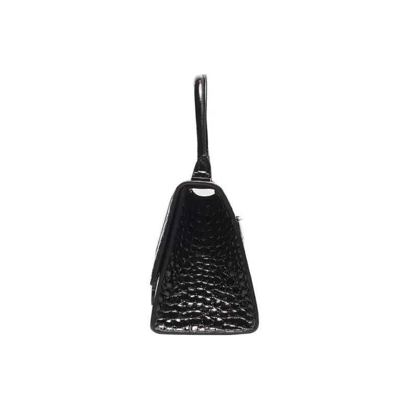 Balenciaga Hourglass Top Handle Crocodile Embossed Xs Black-2