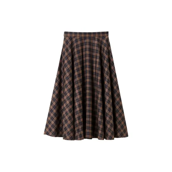 OVV Casual Long Skirts Women's Dark Brown Plaid B1-1