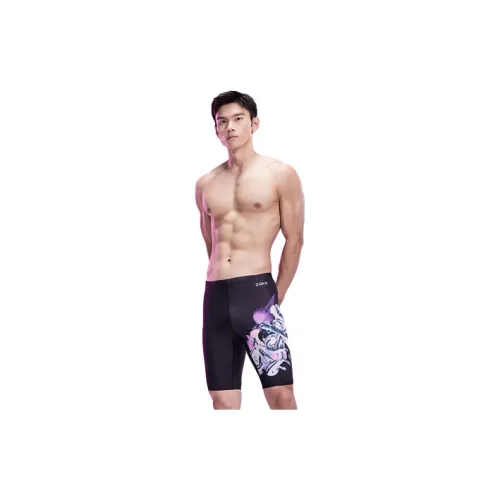 ZOKE Swimming Shorts Men Black/Purple Aquatic Flowers