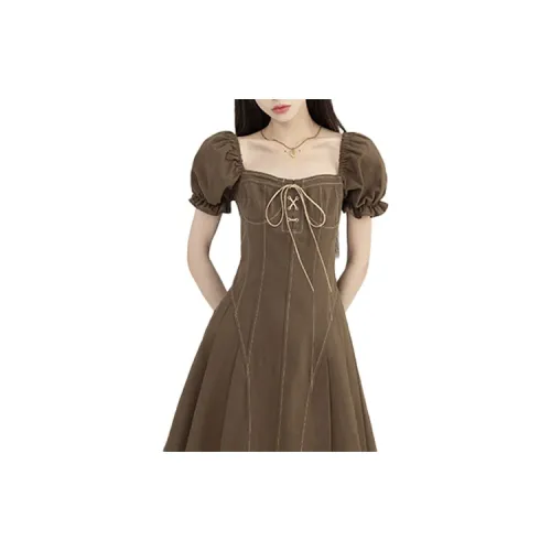 OYANXI Short-Sleeved Dresses Women's Brown