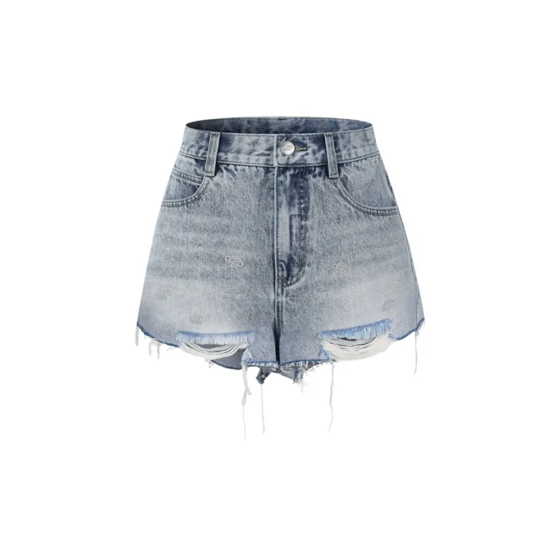 Three Quarters Denim Shorts Women's Blue-0