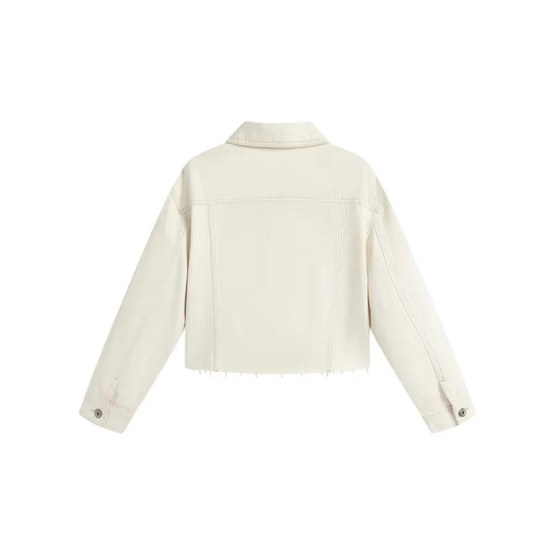 Famanxuan Denim Jacket Women's Glutinous Rice White-1