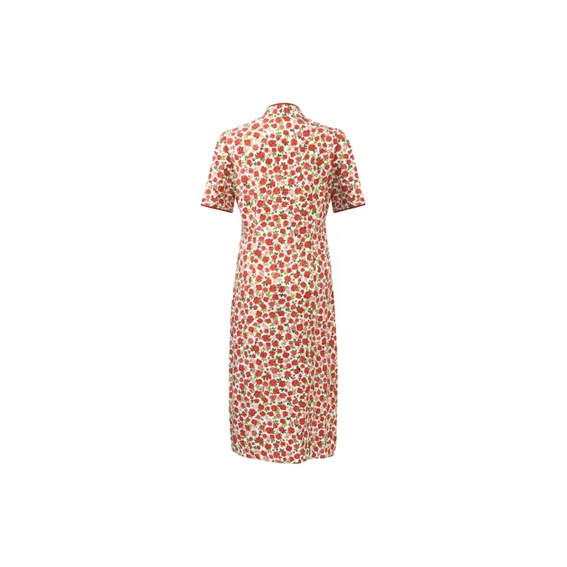 GOELIA Short Sleeved Dress Women's Red Rose Print-1
