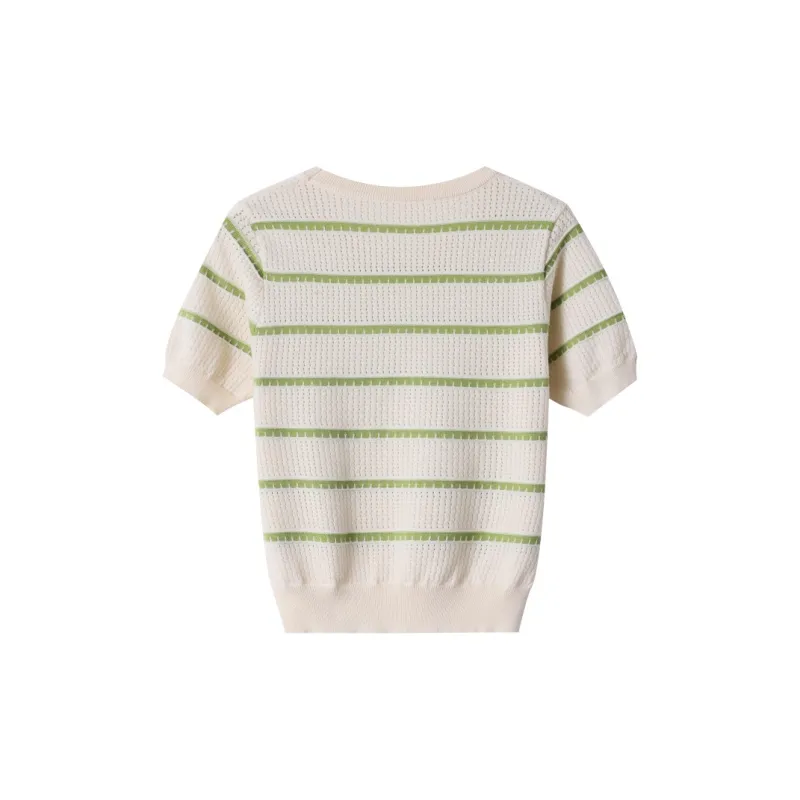 Huagaa Sweater Women's Green Stripes-1