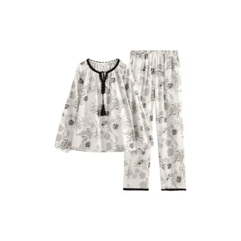 FENTENG Pajama Set Women's White Base With Flowers