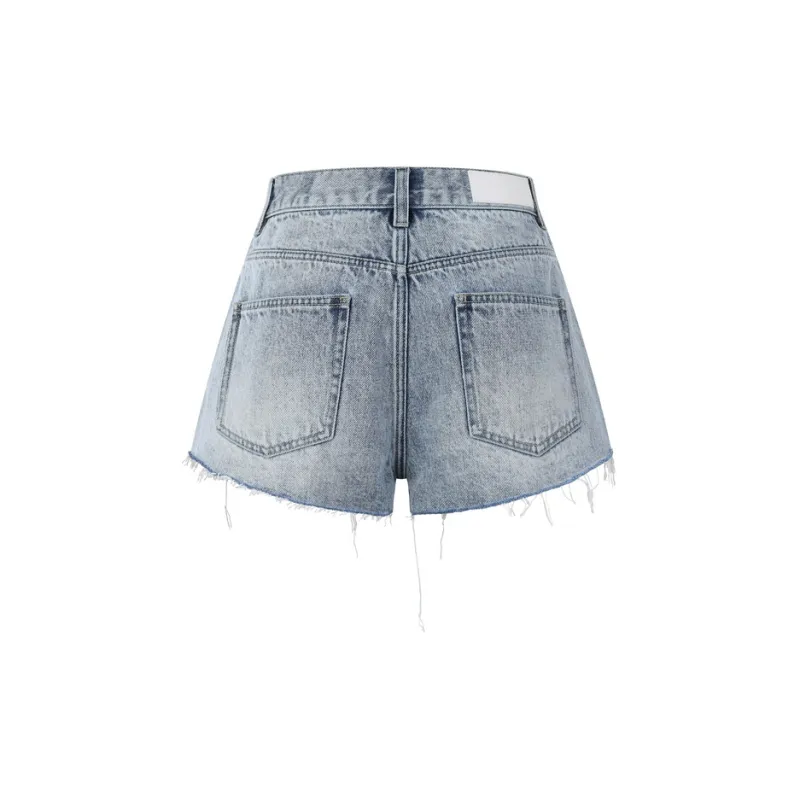Three Quarters Denim Shorts Women's Blue-1