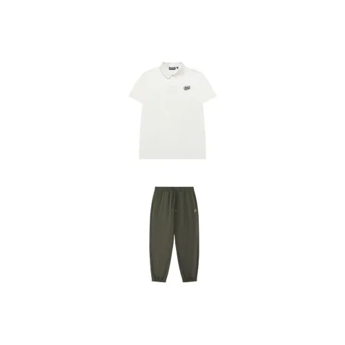 FILA FUSION Casual Sportswear Men Set Cloud White Short-Sleeved+Dome Grey Pants