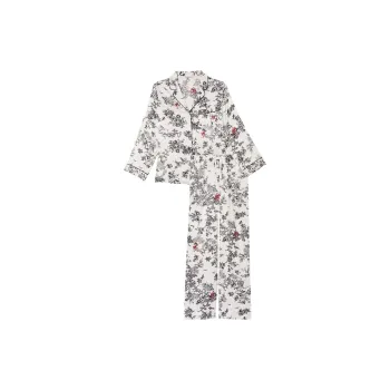 Victoria's Secret Satin Long Pajama Set Pajama Set Women's Ink Wash White Print