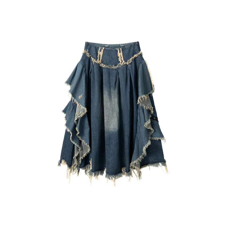 BE ALL KABUTO Denim Long Skirts Women's Blue-2