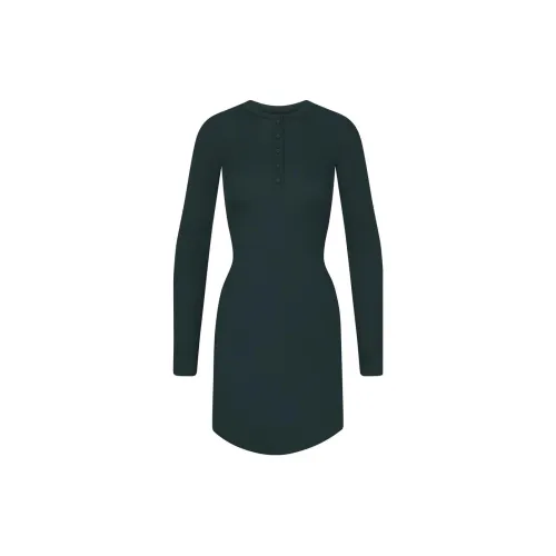 Skims FW23 COTTON Series Long-Sleeved Dresses Women's Spruce Multi