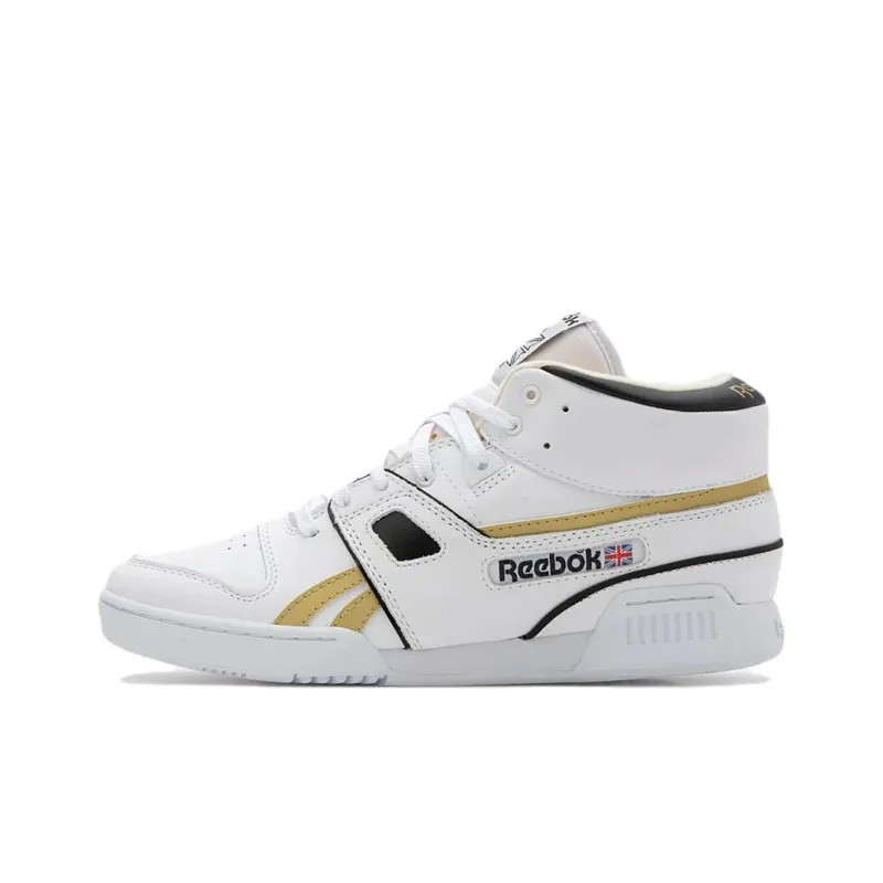 Reebok Workout Anti Slip Wear Resistant Mid Top Skateboard Shoes Unisex White Yellow-0