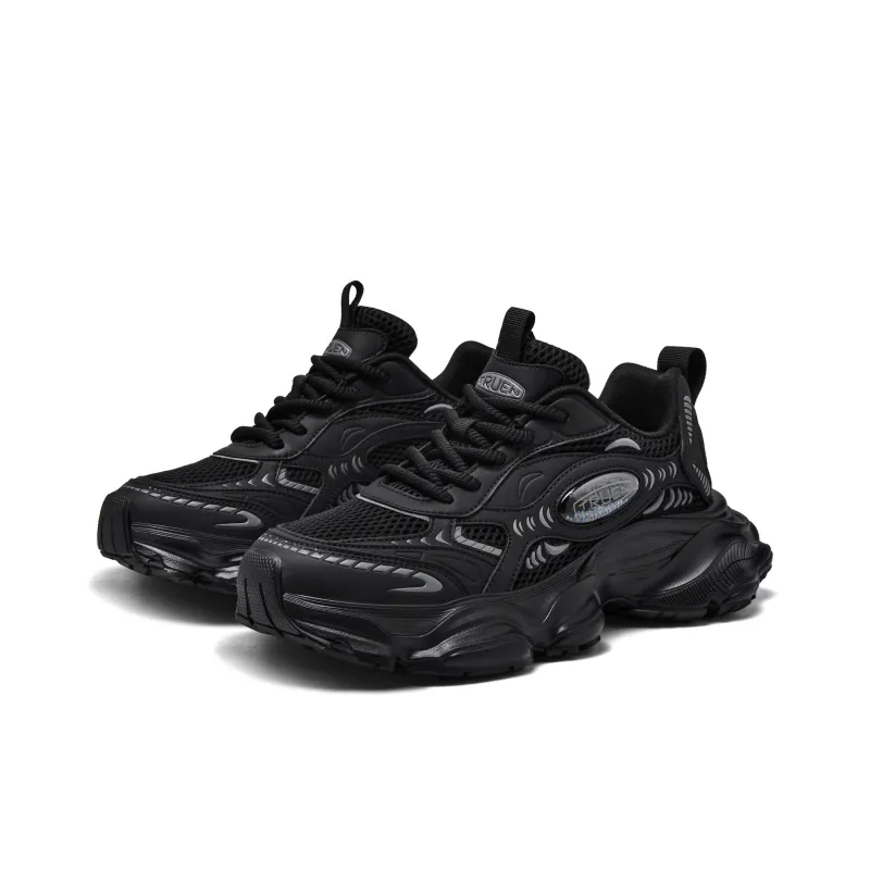 ZHENEN Slip-Resistant Breathable Height Increasing Low-Top Chunky Sneakers Unisex Black-3