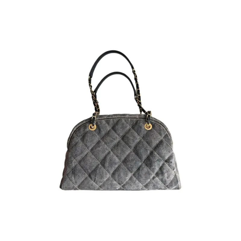 CHANEL Denim One Shoulder Handbag Trumpets Women's Gray-1