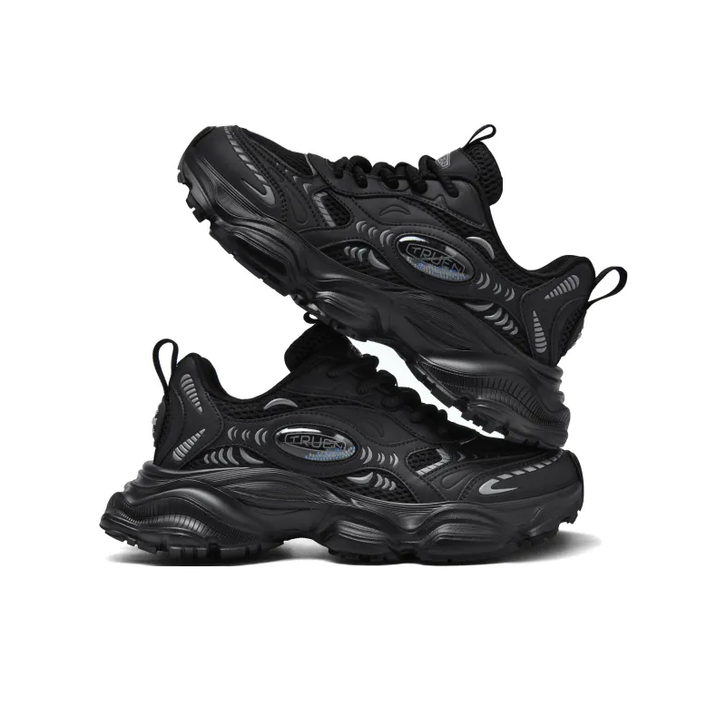 ZHENEN Slip-Resistant Breathable Height Increasing Low-Top Chunky Sneakers Unisex Black-2