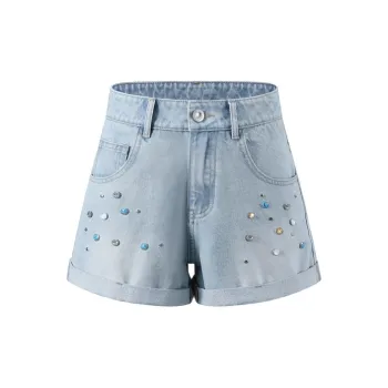 Three Quarters Denim Shorts Women's Blue
