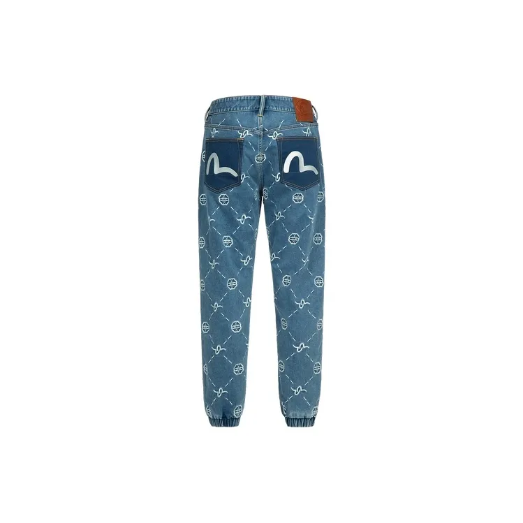 EVISU Knitted Sweatpants Men Denim Blue-1