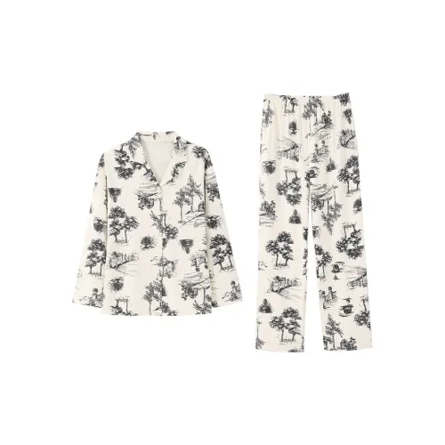 Aannsfam Pajama Set Women's Cream Apricot Yellow