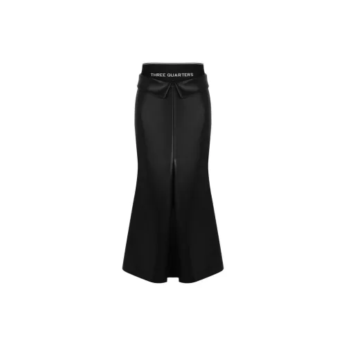 Three Quarters Casual Long Skirts Women's Black