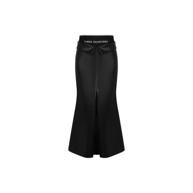 Three Quarters Casual Long Skirts Women's Black-0