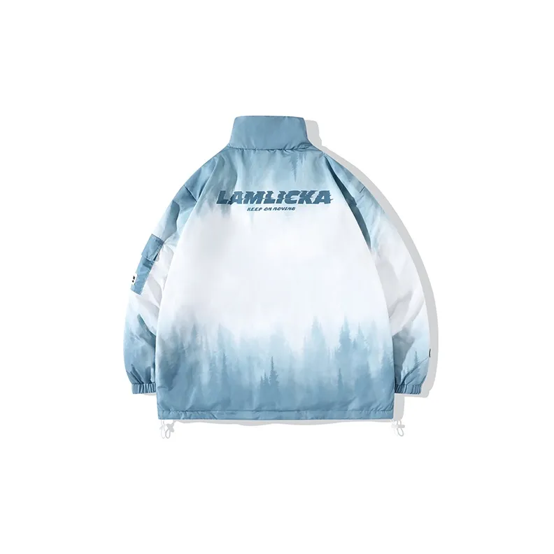 LAMLICKA Cartoon Stand Collar Loose Fit Puffer Jacket Unisex Turquoise-1