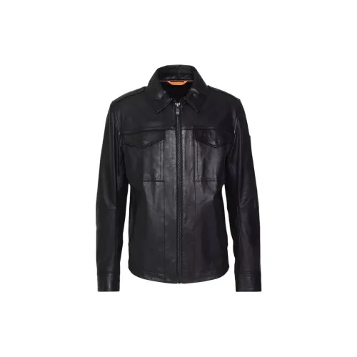 HUGO BOSS Leather Jackets Men Black