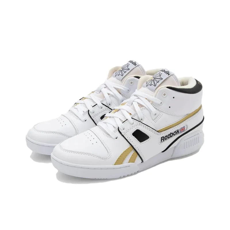 Reebok Workout Anti Slip Wear Resistant Mid Top Skateboard Shoes Unisex White Yellow-2