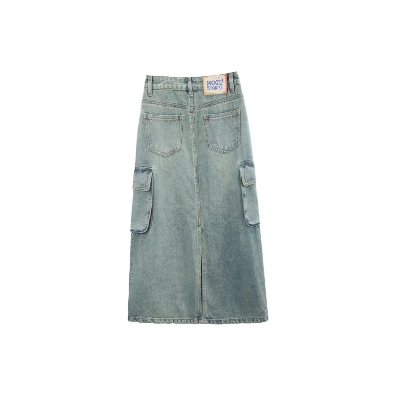 A Paradise For Awakening Denim Long Skirts Women's Vintage Blue-1