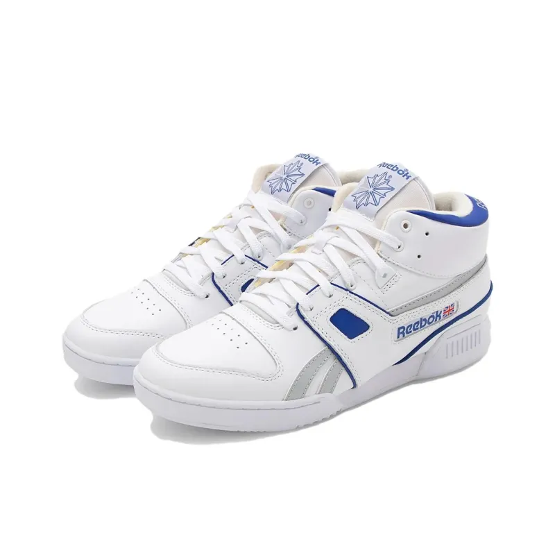 Reebok Workout Anti Slip Wear Resistant Mid Top Skateboard Shoes Unisex White Blue-2