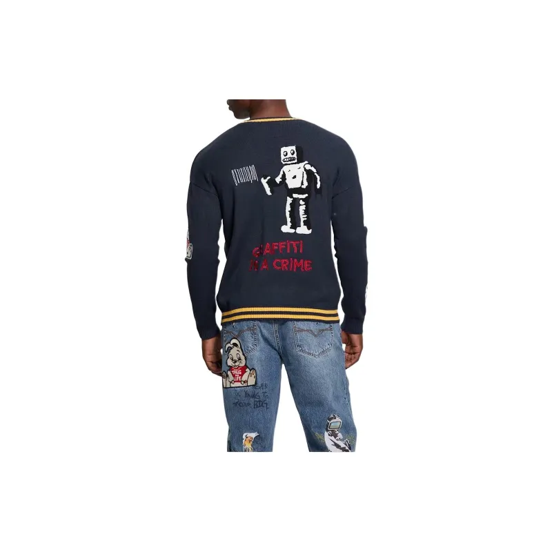 GUESS Graffiti Patch Cardigan Knitwear Men's Marine Blue-2