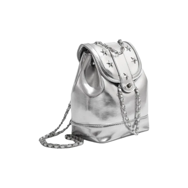 Versman PU Backpack Portable One Shoulder Backpack Large Size Women's Silver-4