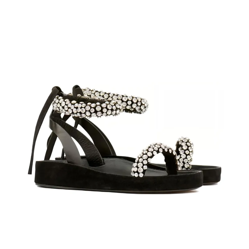 ISABEL MARANT Mellan Crystal-embellished Suede Sandals-2