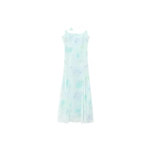 A small wild berry Slip Dresses Women's Aqua Green