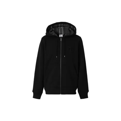 Burberry Letter Graphic Cotton Blend Zip Hoodie Black