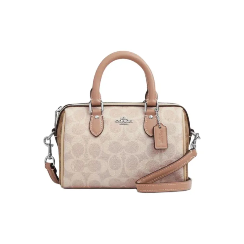 COACH Rowan PVC Boston Bag Shoulder Bag Crossbody Bag Handbag Small Size Women's Milk Tea Beige-0