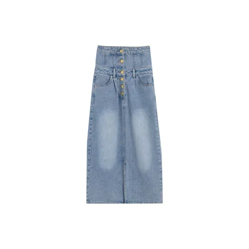 Ouyang Denim Long Skirts Women's Blue