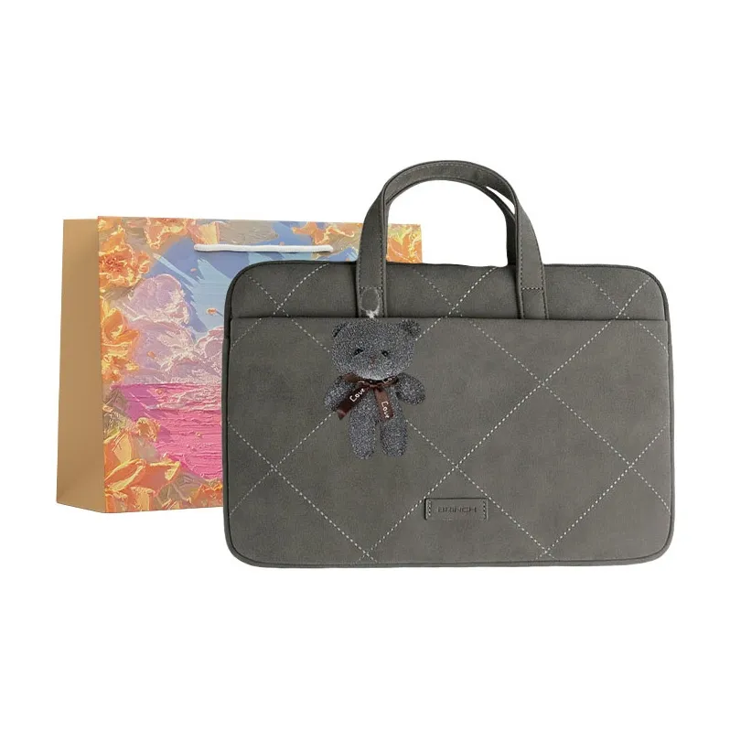 BRINCH PU Laptop Bag Women's Pink/Beige/Dark Gray/Light Gray/Silver Gray-0