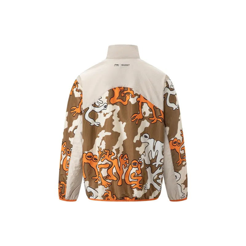LiNing Windbreaker Jackets Men Dawn Gray Sable Brown All Over Print-1