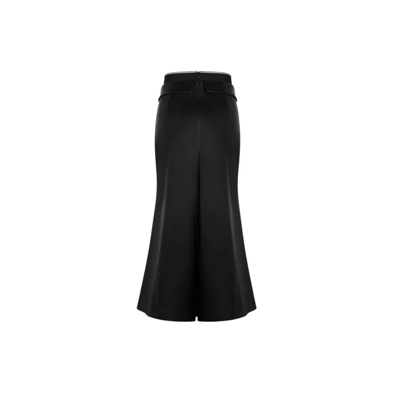 Three Quarters Casual Long Skirts Women's Black-1