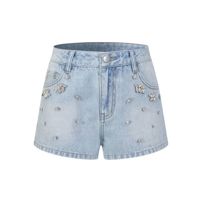 Three Quarters Denim Shorts Women's Blue-0