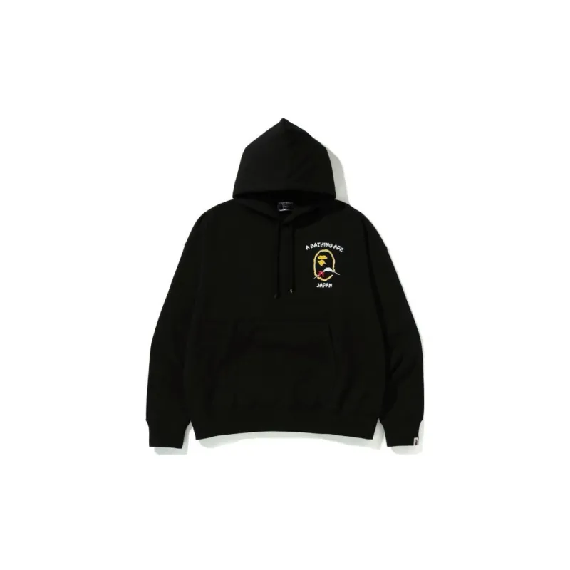 A BATHING APE Japan Loose Fit Pullover Hoodie Black M - POIZON