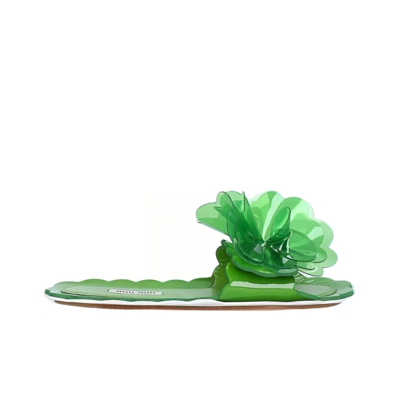 MIU MIU Slide Slippers Women's Green-1