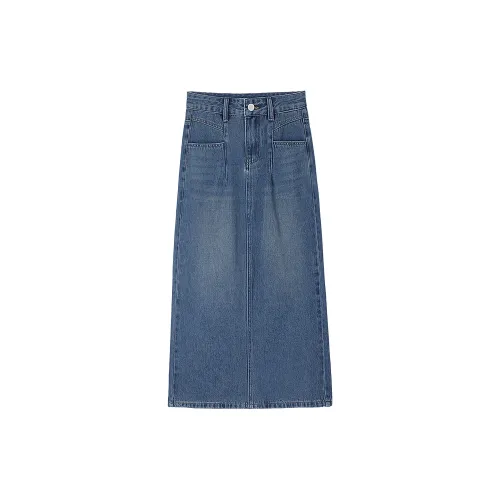 HIPPIEMISS Denim Long Skirts Women's Vintage Dark Blue