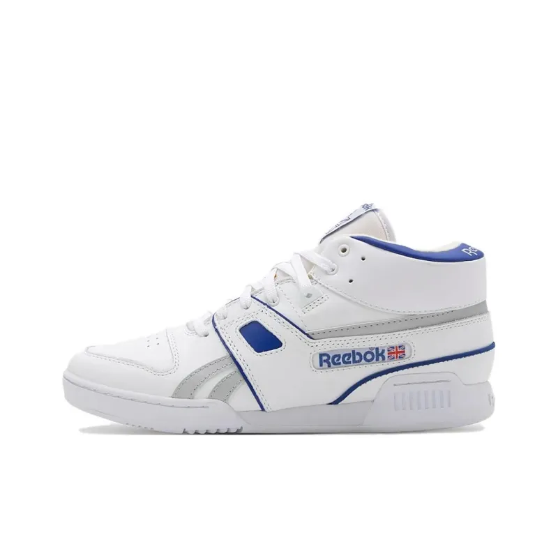 Reebok Workout Anti Slip Wear Resistant Mid Top Skateboard Shoes Unisex White Blue-0